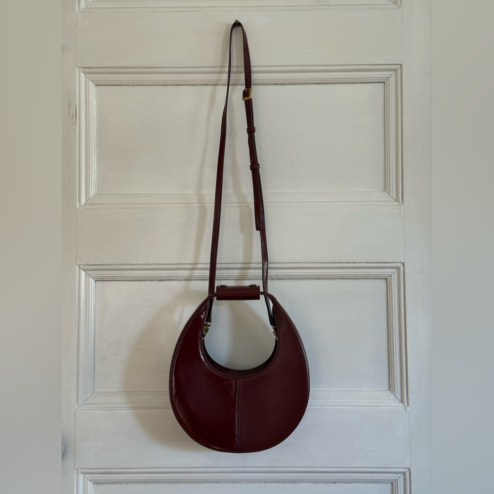 STAUD Moon Mini Split Leather Crossbody Bag Bordeaux - Picture 15 of 17